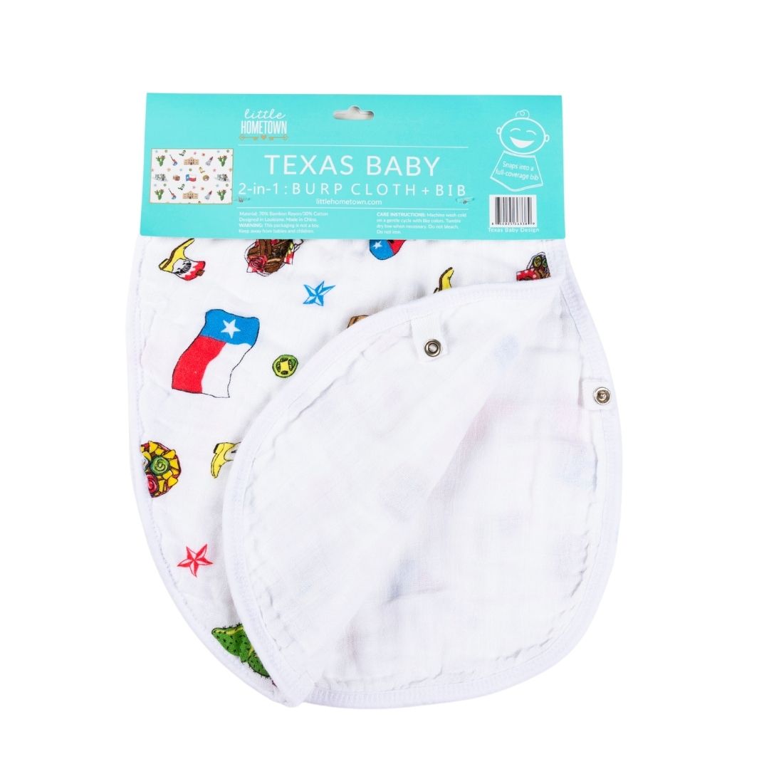 Gift Set: Texas Baby Unisex Muslin Swaddle Blanket and Burp Cloth/Bib Combo by Little Hometown