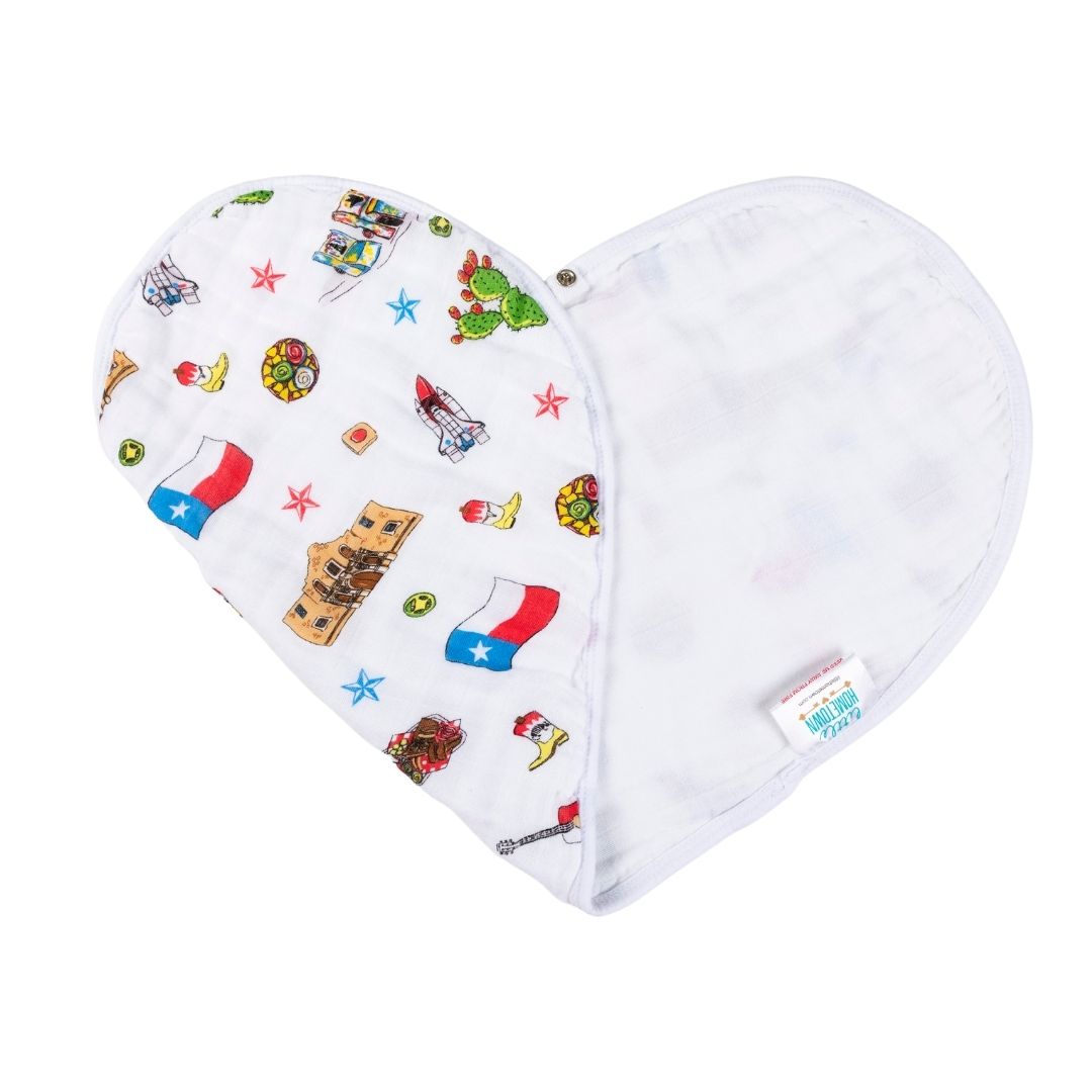 Gift Set: Texas Baby Unisex Muslin Swaddle Blanket and Burp Cloth/Bib Combo by Little Hometown