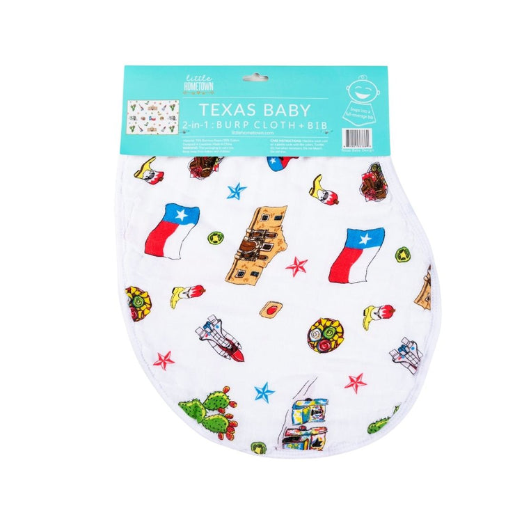 Gift Set: Texas Baby Unisex Muslin Swaddle Blanket and Burp Cloth/Bib Combo by Little Hometown
