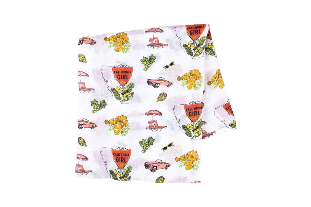 Gift Set: California Girl Muslin Swaddle Blanket and Burp Cloth/Bib Combo by Little Hometown