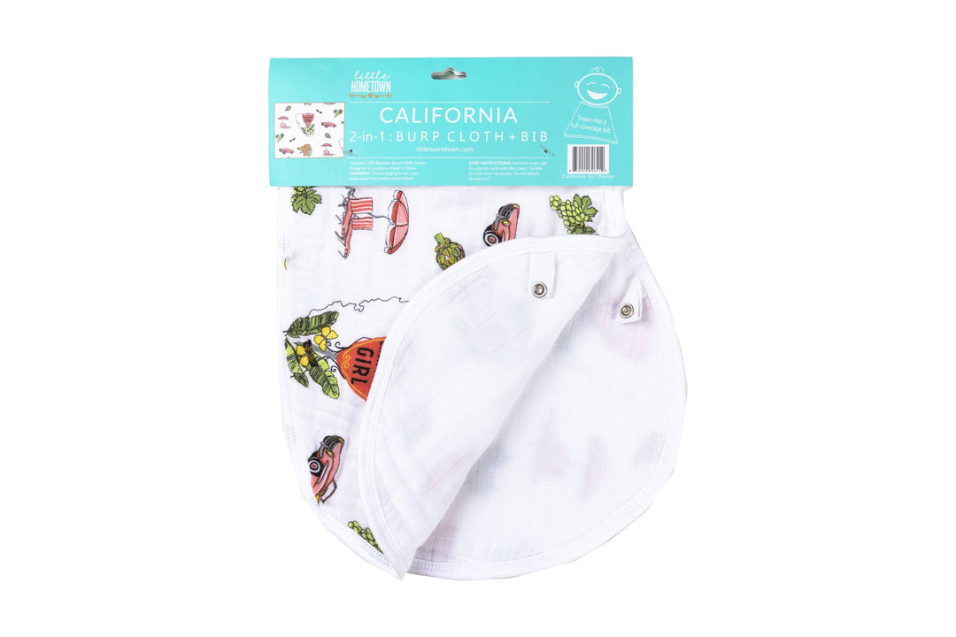 Gift Set: California Girl Muslin Swaddle Blanket and Burp Cloth/Bib Combo by Little Hometown