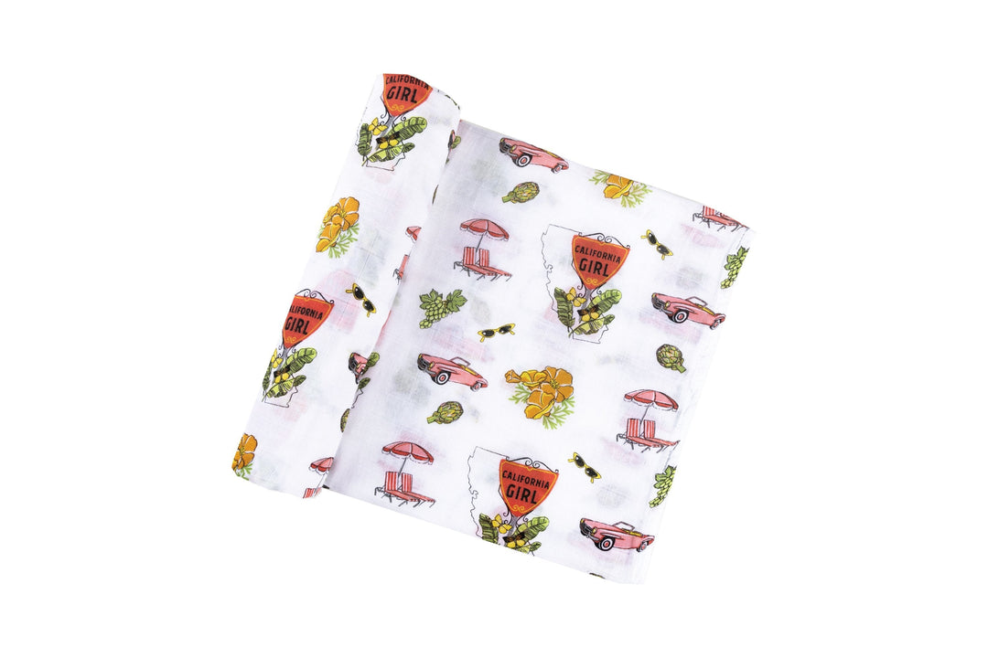 Gift Set: California Girl Muslin Swaddle Blanket and Burp Cloth/Bib Combo by Little Hometown