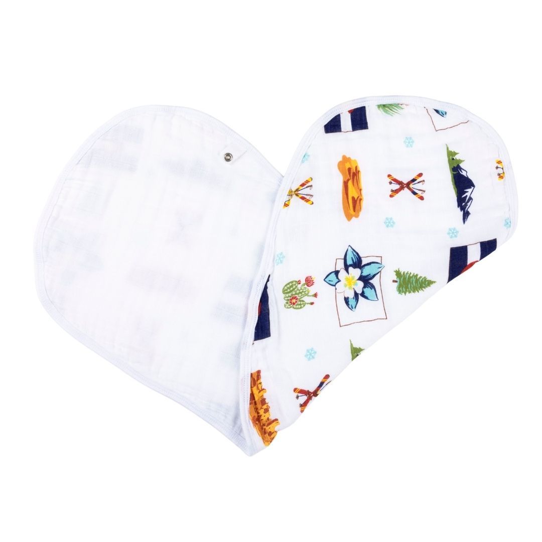 Gift Set: Colorado Baby Muslin Swaddle Blanket and Burp Cloth/Bib Combo by Little Hometown