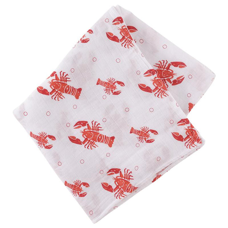 Gift Set: Heads Tails Crawfish Lobster Baby Muslin Swaddle Blanket and Burp Cloth/Bib Combo by Little Hometown