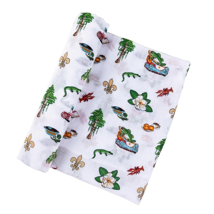 Gift Set: Louisiana Baby Muslin Swaddle Blanket and Burp Cloth/Bib Combo by Little Hometown