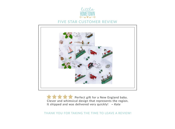 Gift Set: Massachusetts Floral Baby Muslin Swaddle Blanket and Burp Cloth/Bib Combo by Little Hometown
