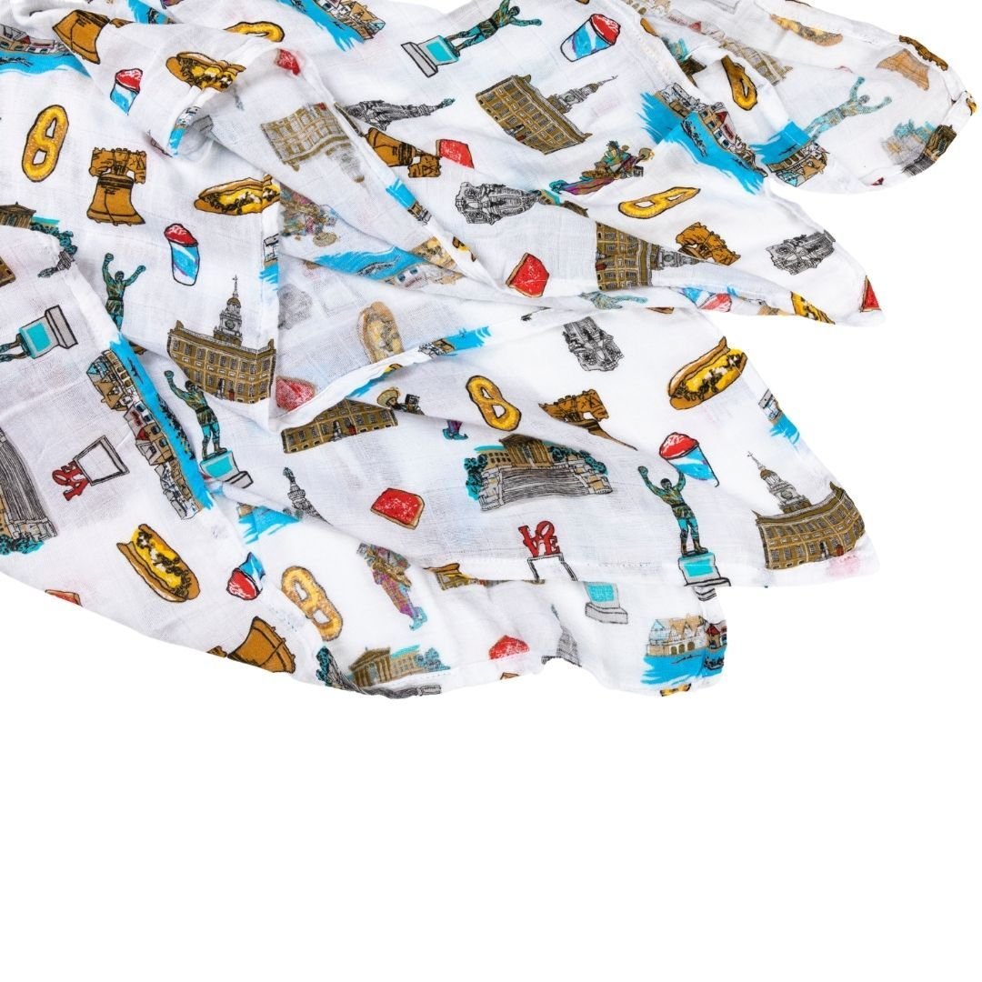 Gift Set: Philadelphia Baby Muslin Swaddle Blanket and Burp Cloth/Bib Combo by Little Hometown