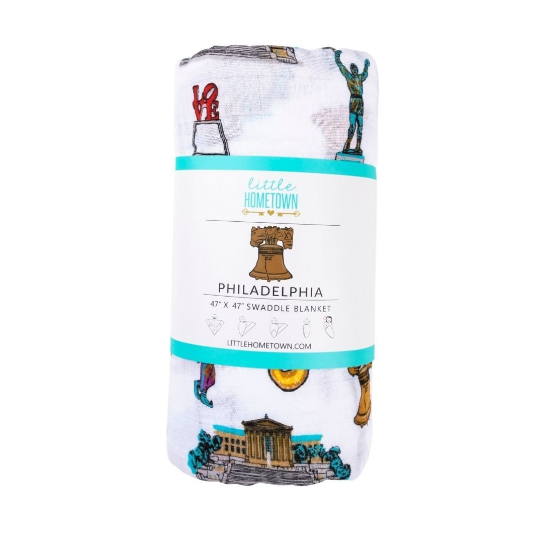 Gift Set: Philadelphia Baby Muslin Swaddle Blanket and Burp Cloth/Bib Combo by Little Hometown