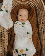 Gift Set: Southern Magnolia Baby Muslin Swaddle Blanket and Burp Cloth/Bib Combo by Little Hometown