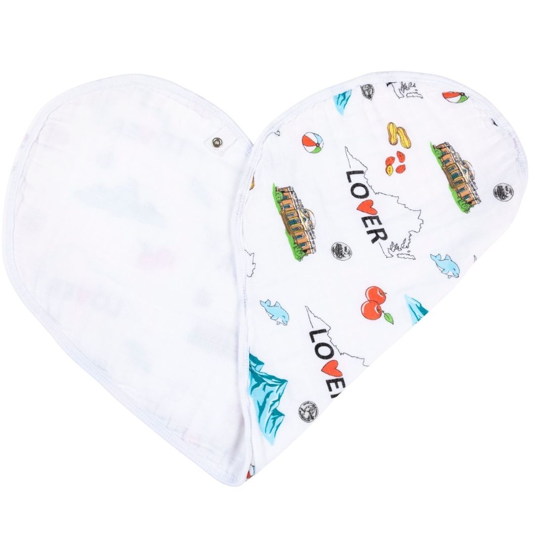 Gift Set: Virginia Baby Muslin Swaddle Blanket and Burp Cloth/Bib Combo by Little Hometown