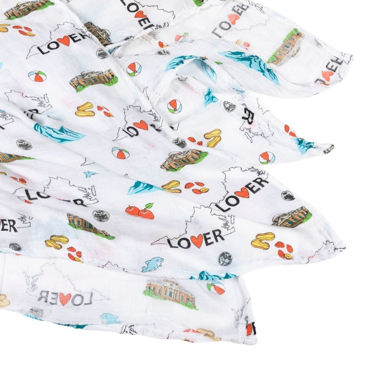 Gift Set: Virginia Baby Muslin Swaddle Blanket and Burp Cloth/Bib Combo by Little Hometown
