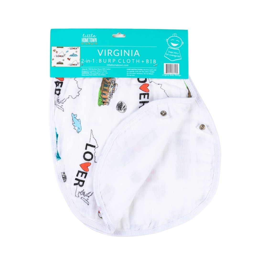 Gift Set: Virginia Baby Muslin Swaddle Blanket and Burp Cloth/Bib Combo by Little Hometown