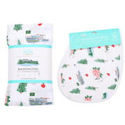 Gift Set: Washington (State) Baby Muslin Swaddle Blanket and Burp Cloth/Bib Combo by Little Hometown